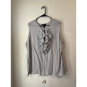 Lauren Ralph Lauren Ruffle Front Sleeveless Blouse Plus Size 3X‎ White Striped